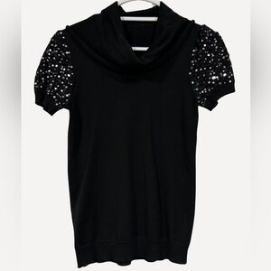 Women’s Black Top with Sequin Sleeves